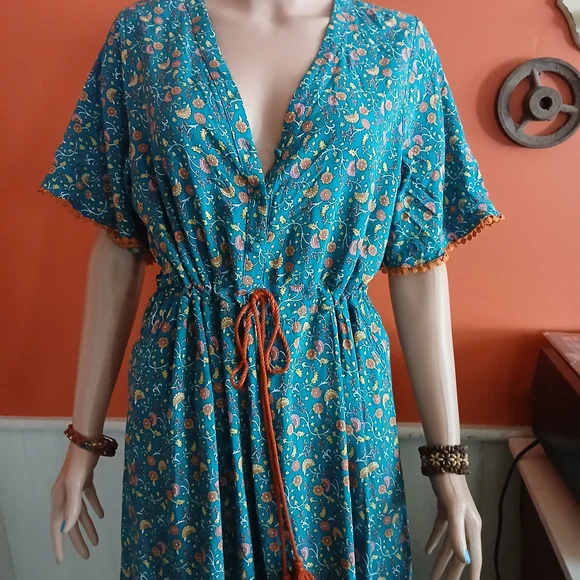 Blue Ruffled Maxi Sundress with Flutter Sleeves - Picture 5 of 6